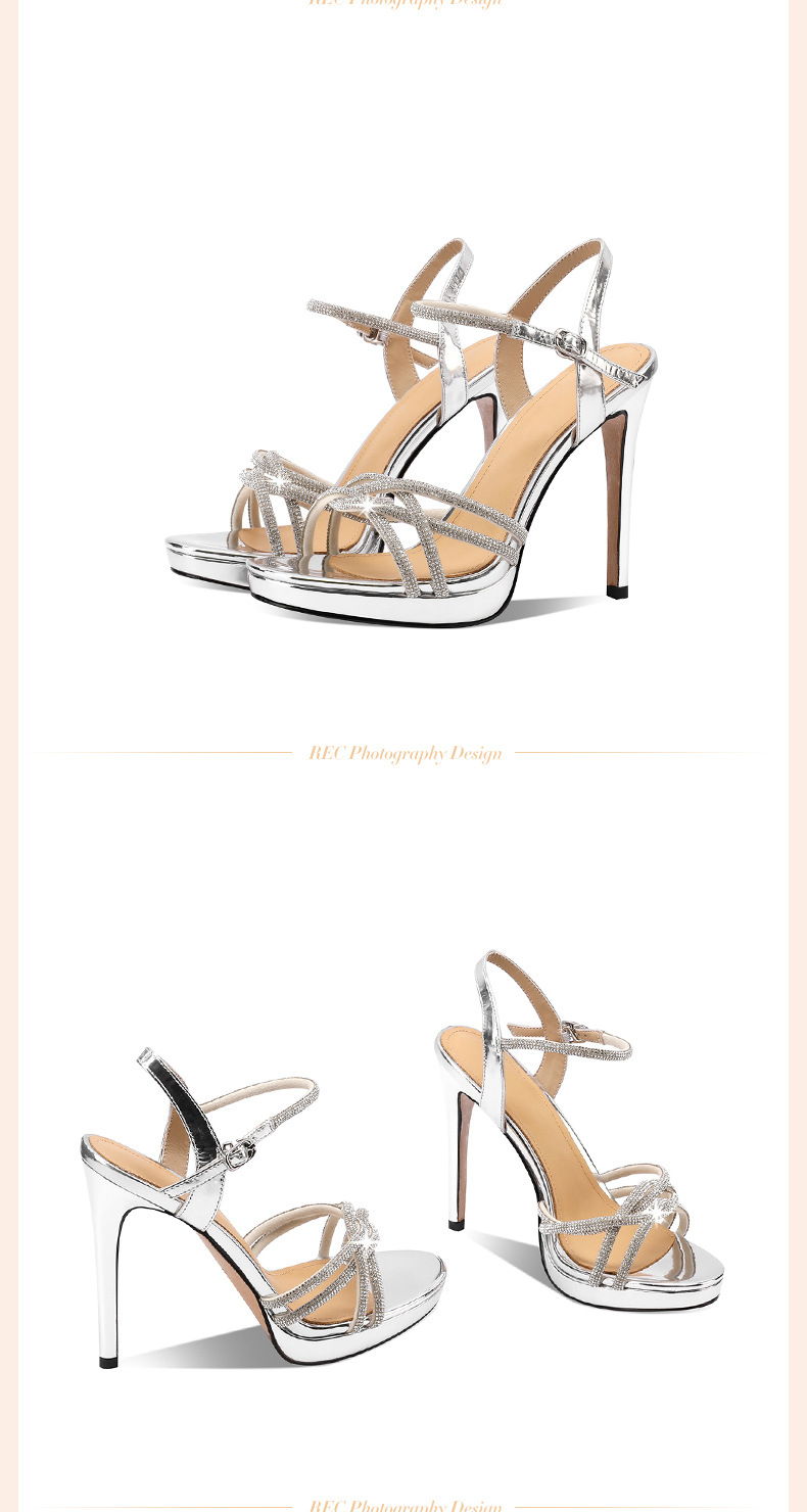 Sandal cao gót nữ hở mũi đính đá gót nhọn 9 cm — Màu đen chi tiết 5