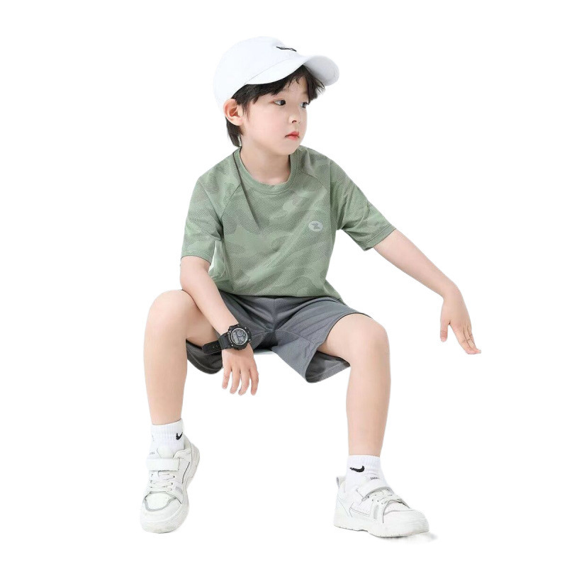 2025新型子供速乾通気スポーツウェア半袖tシャツ2点セット中大童夏スポーツスーツ|undefined