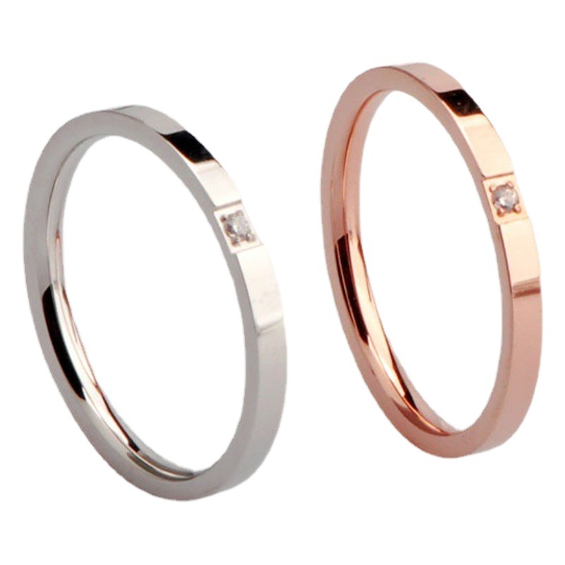 Japanese and Korean-style ultra-fine one-diamond ring rose gold micro-Diamond couple pair ring men's and women's titanium steel ring