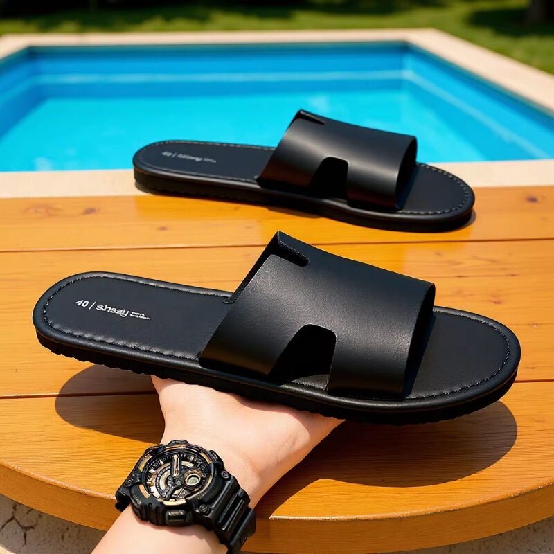 Factory Direct Sales Cross-Border Men's Sandals 2026 Summer Large Size Slip-On Hotel Soft-Soled High-End Slippers