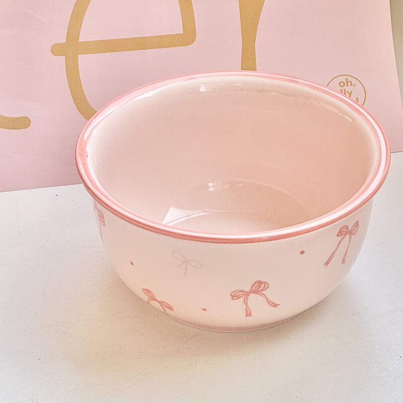 粉色ins风蝴蝶结陶瓷餐具套装面碗家用饭碗盘子釉下彩好看少女心|undefined