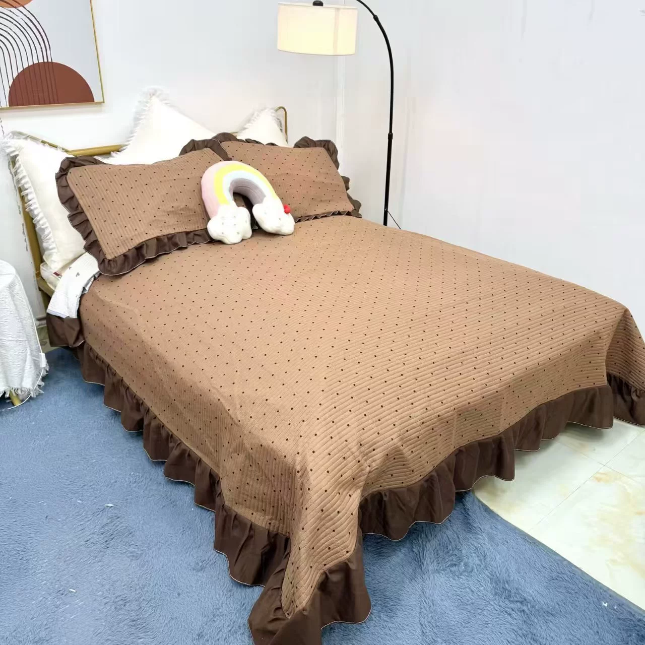 Промывка хлопчатобумажная кружевная кровать маленькая свежая нескользящая утолщение хлопчатобумажная цветочная простыня двуспальная кровать четыре сезона универсальные простыни