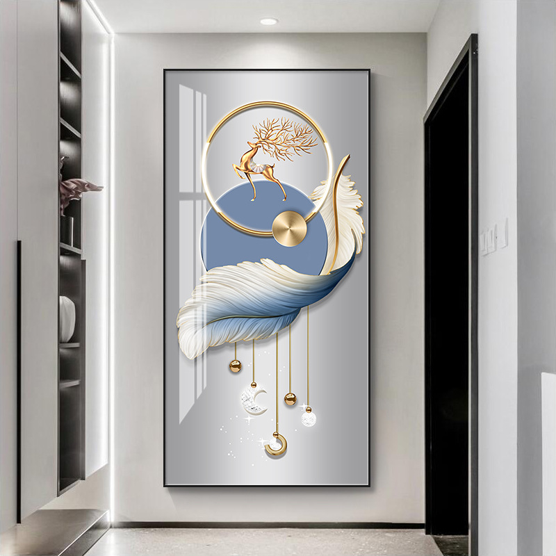 Pintura decorativa de entrada de lujo ligera moderna en la puerta significa una buena entrada en el pasillo colgar pinturas murales de alto nivel