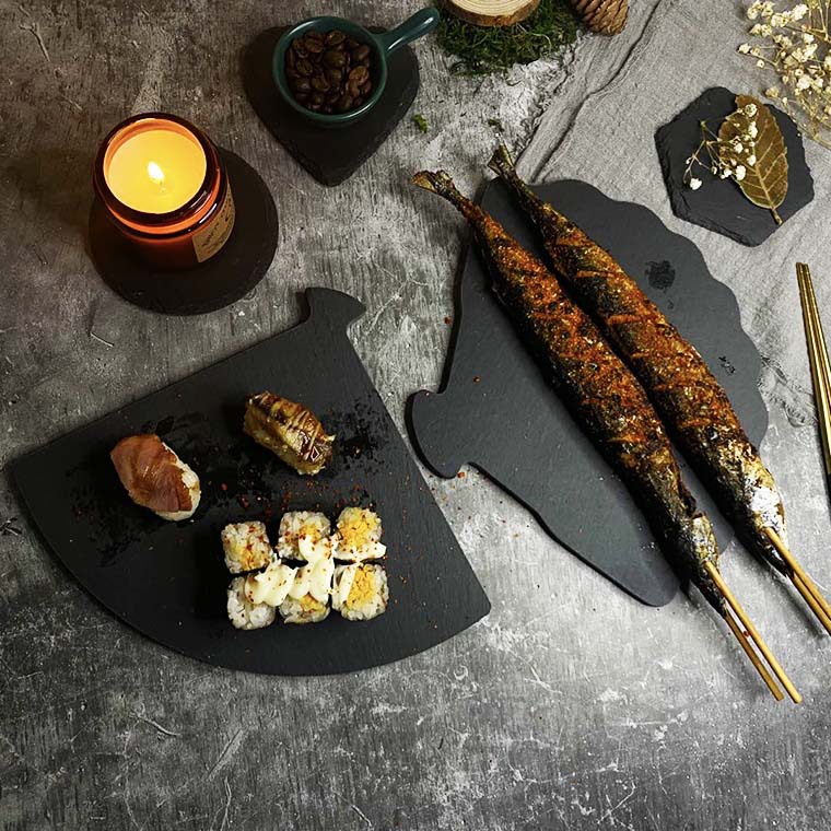 Placa de estilo europeo negro roca Placa de sushi plato de postre restaurante occidental plato de barbacoa plato japonés creativo plato de carne