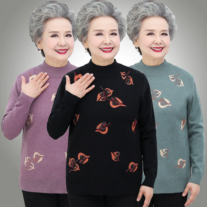 Осенне-зимний Свободный пуловер с высоким воротом для среднего и пожилого возраста, свитер больших размеров для мамы, новая нижняя рубашка, свитер для бабушки