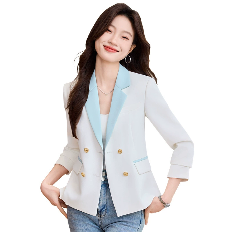 Autumn demi-season fashionable blue short classic suit jacket, Korean style, high-quality style