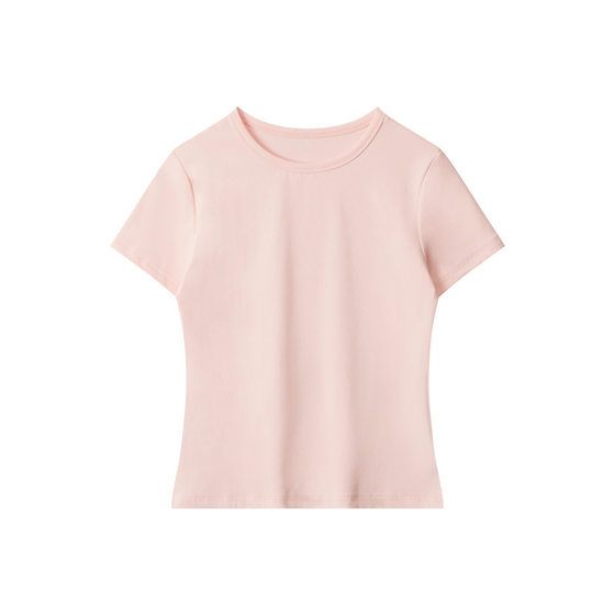 Nariele 2025 Basic Solid Color Round Neck Slim-fit Slimming T-shirt Women's Spring and Summer New Short-sleeved Simple All-match