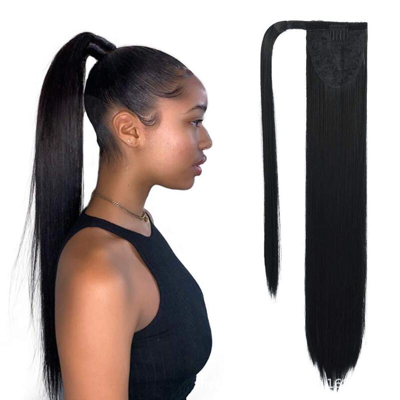 Foreign Trade Wig Velcro Horsetail Matte Silk Long Straight Hair Horsetail Invisible Velcro Wrap Wig Horsetail in stock