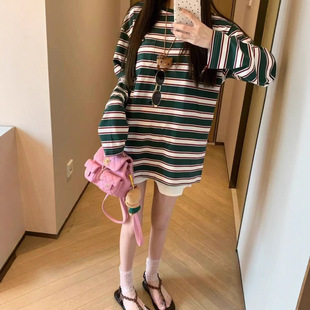 Miu Miu 24SS New All-match Casual Loose Contrast Striped Long-sleeved T-shirt Men's and Women's Couple's Top