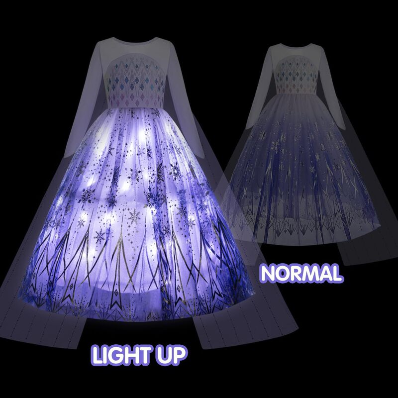 外国貿易子供服発光新しいアナと雪の女王エルサプリンセスドレスハロウィンギフト LED ライトガールドレス|undefined