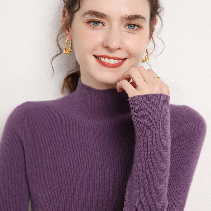 Turtleneck Wool Sweater Women's Sweater Slim-Fit Thickened Autumn and Winter Western-Style Short Long-Sleeved Tight 100 Pure Wool Base Shirt