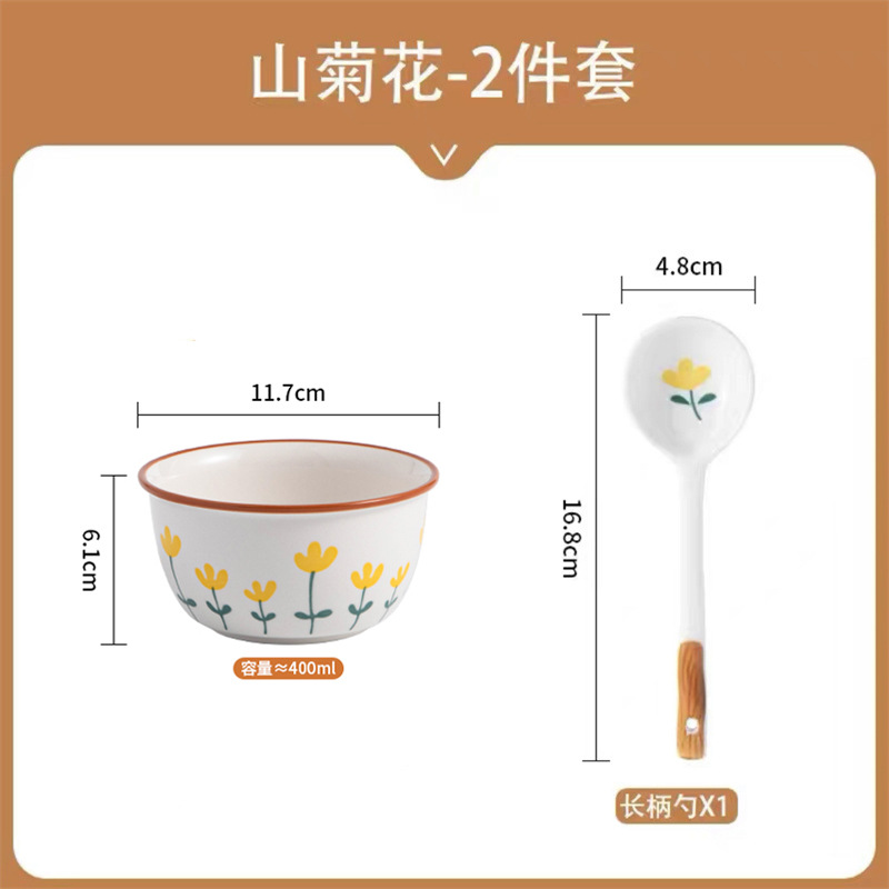 Cuenco de arroz de cerámica de color bajo vidriado de dibujos animados, cuencos de fideos de cerámica para niñas lindas, cuencos de sopa, platos de cerámica, juego de vajilla image 8
