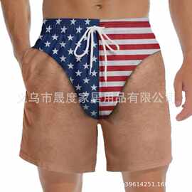 跨境新款Funny Patriotic Men Swim Trunks趣味爱国主题男士泳裤