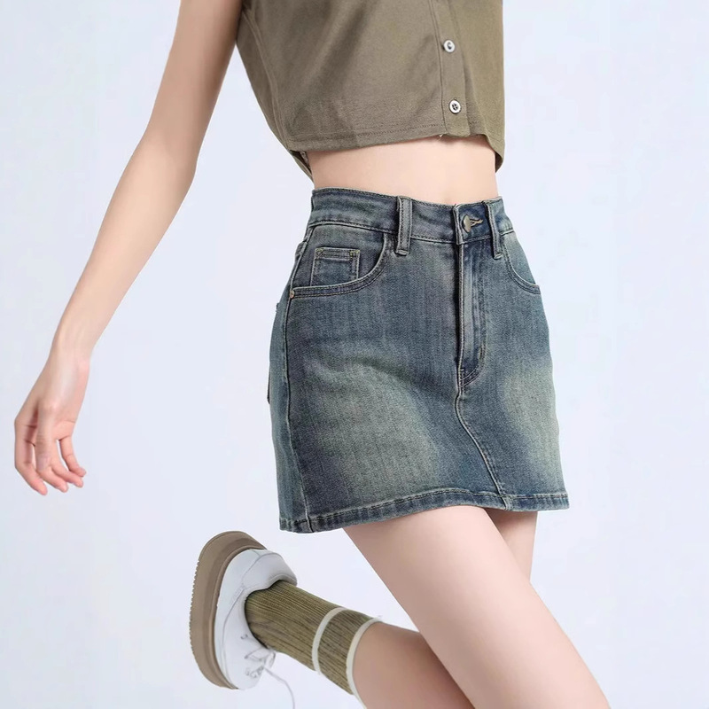 Hot Girl High-Waisted Retro Denim Skirt for Women 2026 Summer New Style Slimming Skirt Short Skirt Hip-Hugging Skirt