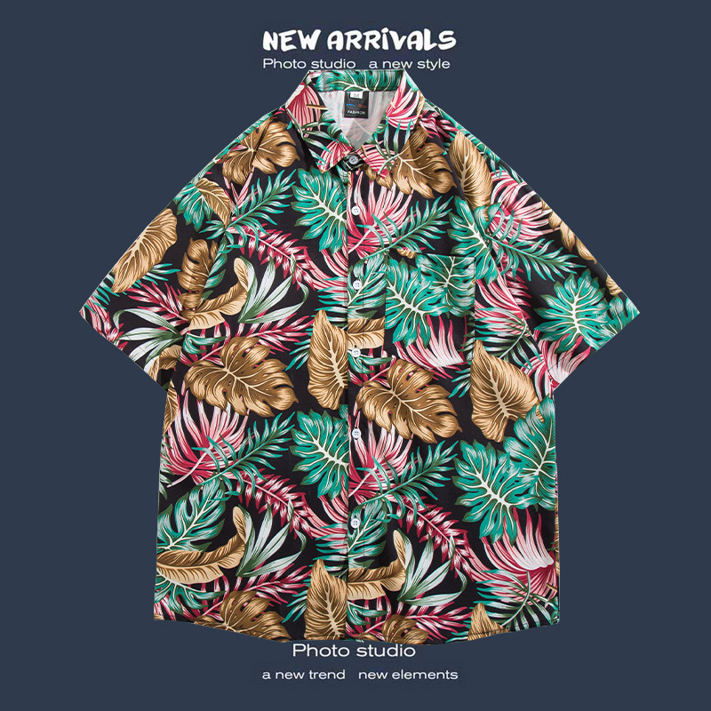 Camisa floral de manga corta Estilo de Hong Kong estilo retro de vetiver Estilo coreano moda guapo camisa de hombres y mujeres de moda y top de hadas