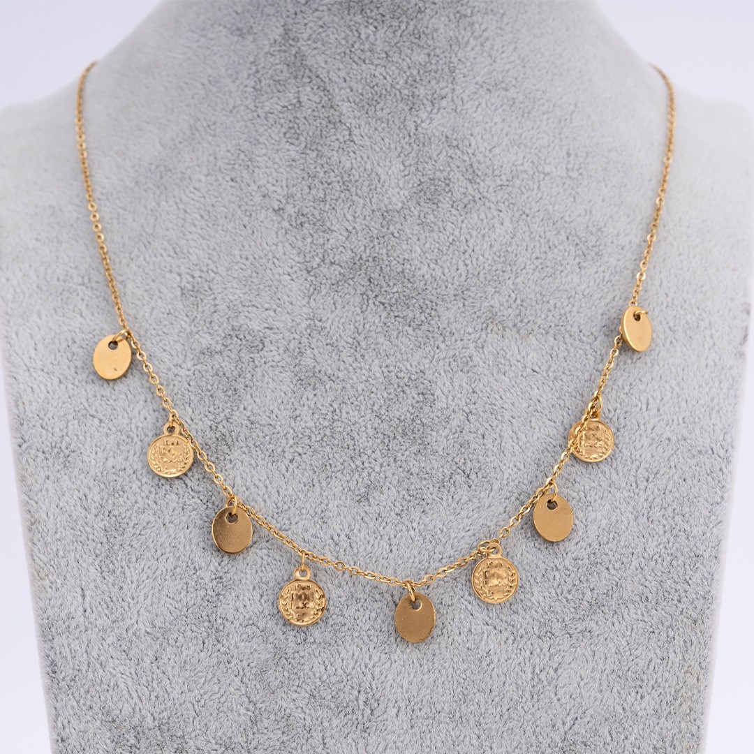 Korean style metal texture double-layer layered circular hang tag necklace for women with cold air collarbone Cuban_voghion.com