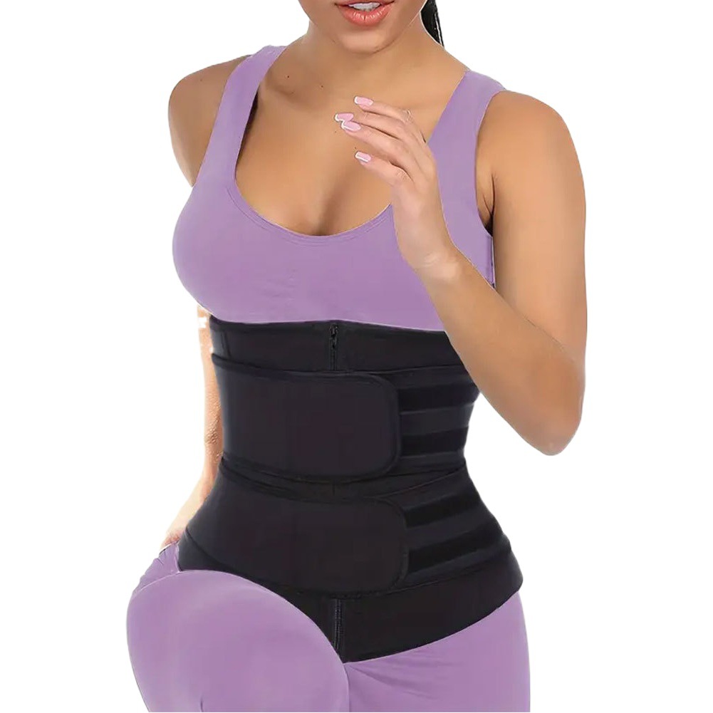 Cross-border factory waist trainer sports sweat postpartum body shaping double belt zipper belly contracting corset belt