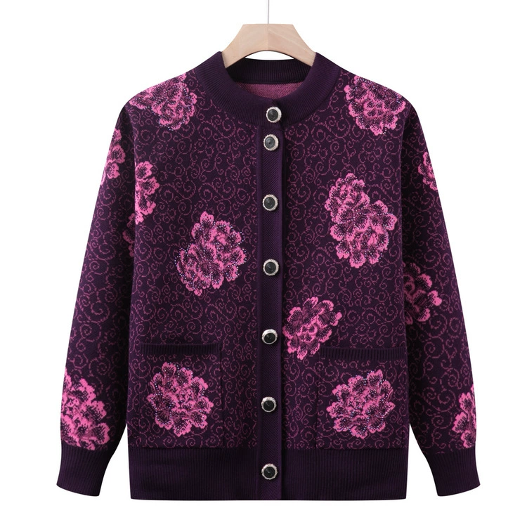 Средний и пожилой осенний свитер женская мама новый иностранный вязаный маленький пальто старая леди кардиган бабушка топ