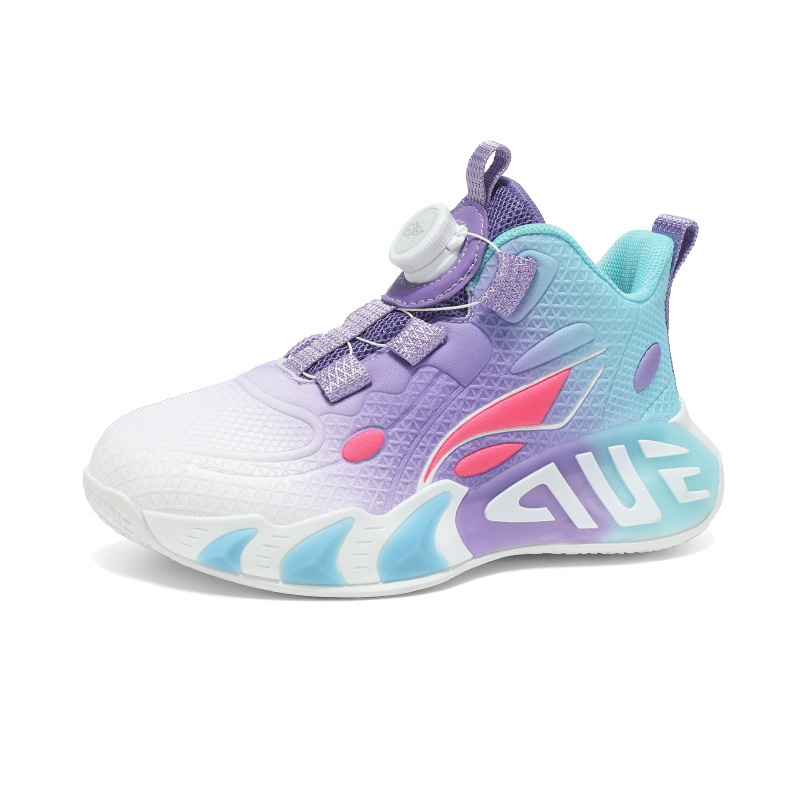 Primavera y otoño malla transpirable suela suave zapatos deportivos antideslizantes zapatos de baloncesto para niños pequeños, medianos y grandes zapatos para correr con hebilla giratoria para niños
