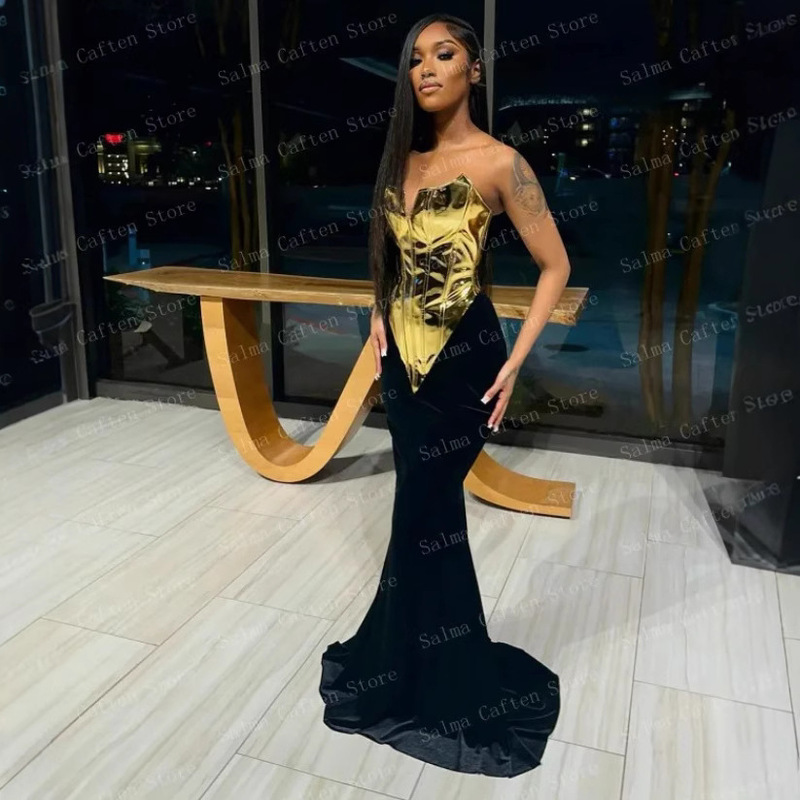 Cross-Border Export New Products European and American Fashion Sexy Golden Tube Top Top Slit Long Skirt Suit Y2K Party Dress