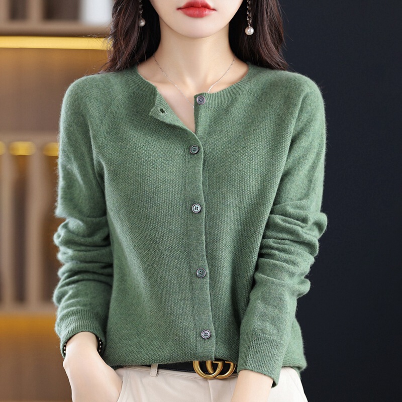 Cardigan Women's Knitted Shirt Round Neck New Spring and Autumn Korean Style Loose Sweater Coat Fashionable Osmanthus Needle Outer Top