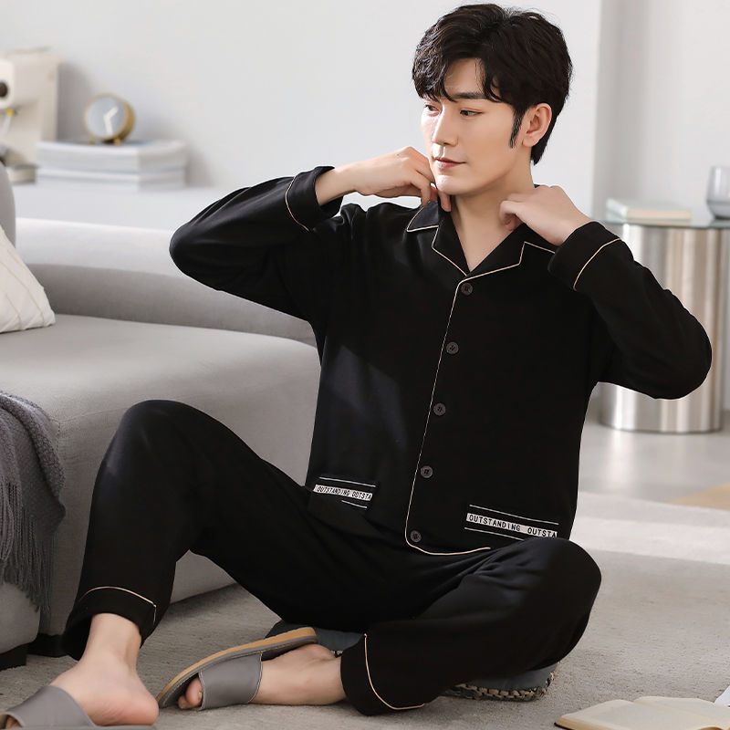 Pijamas de algodón los hombres traje manga larga primavera y otoño cardigan más tamaño desgaste exterior delgada desgaste del hogar verano