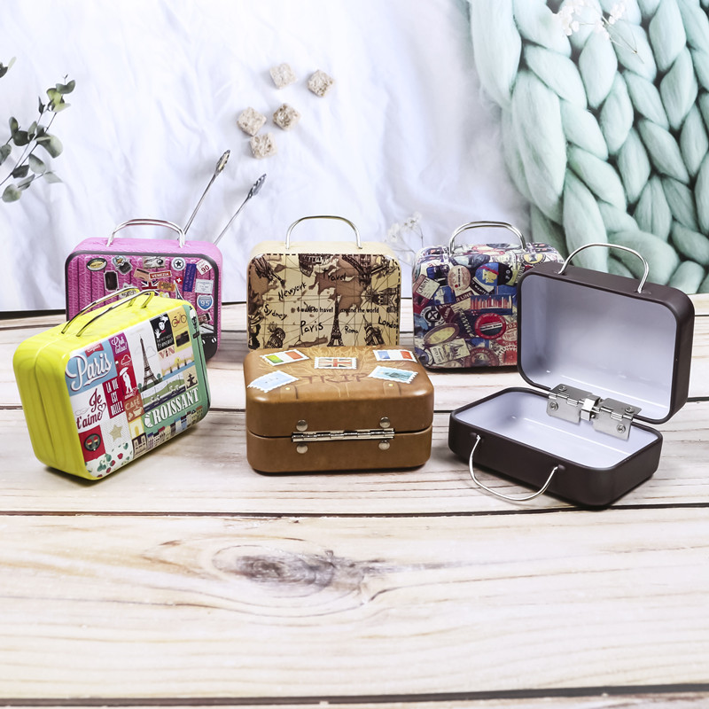 Retro maleta mini maleta caja de hierro caja de dulces monedero caja de monedas de regalo creativo caja de metal caja de embalaje