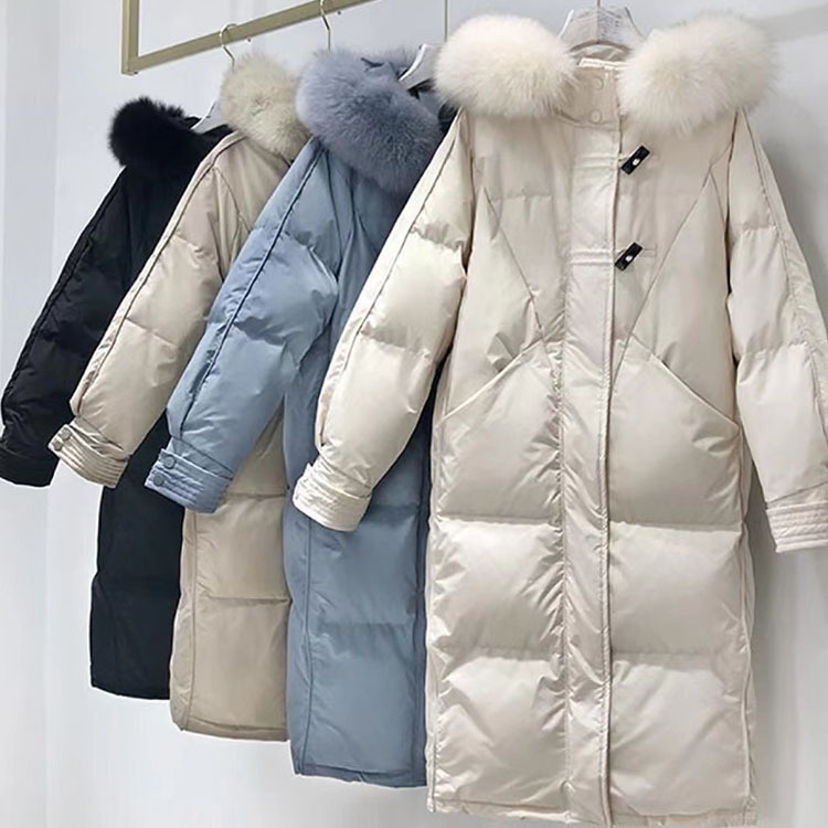 Winter New White Duck down Jacket Women's Long Over-The-Knee Bread Outwear Korean Style Jacket Women's Brand Wholesale Supply