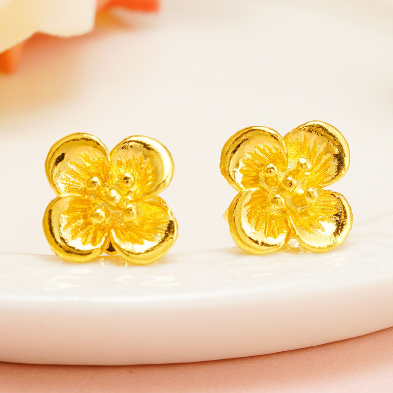 Broqueles de Flores para Mujer de Cobre Dorado