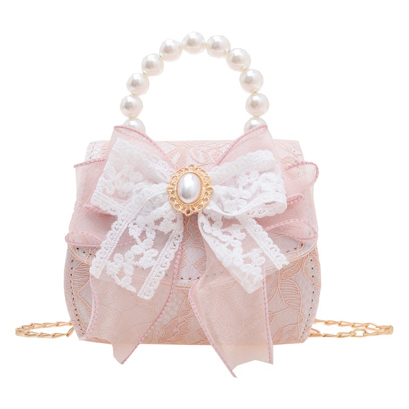 Bolso De La Perla de los niños niñas moda arco mensajero bolsa Chanel princesa cadena hombro bolsa de accesorios