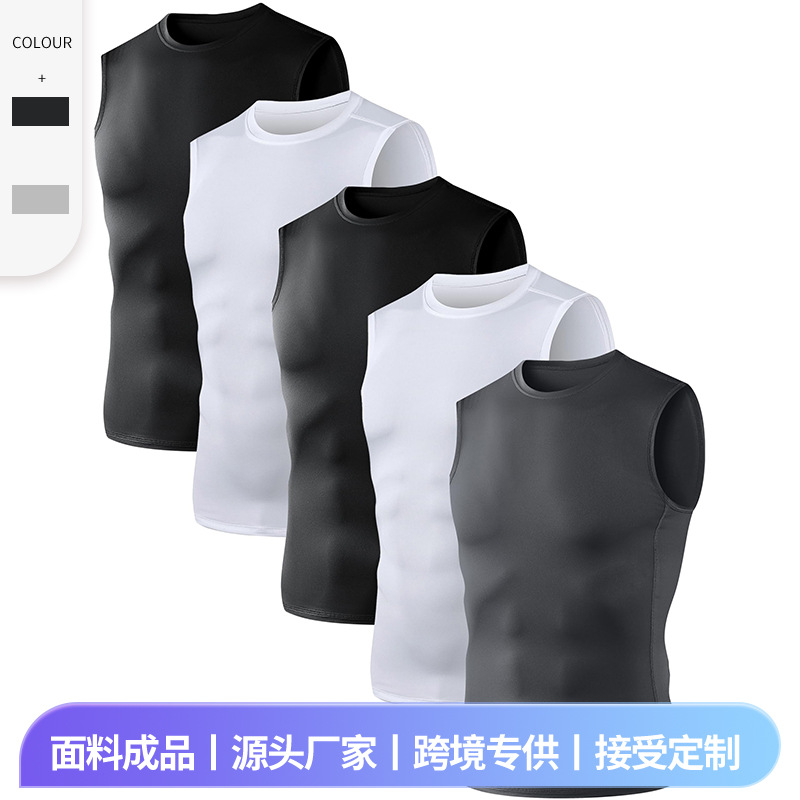 Men's sports vest, quick-drying, high-elasticity, tight-fitting clothing for fitness, basketball, running, training, sleeveless tank top, sweat-absorbing t-shirt