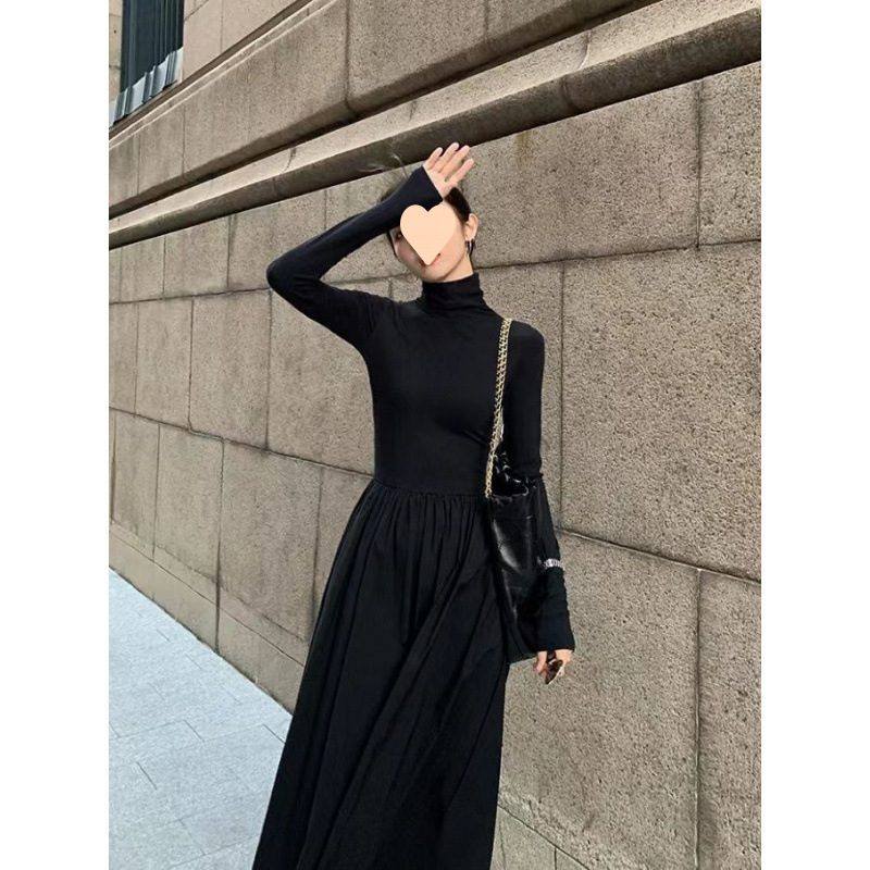 高级感赫本洋气连衣裙女2025春装新款韩版显瘦过膝打底内搭长裙子|undefined