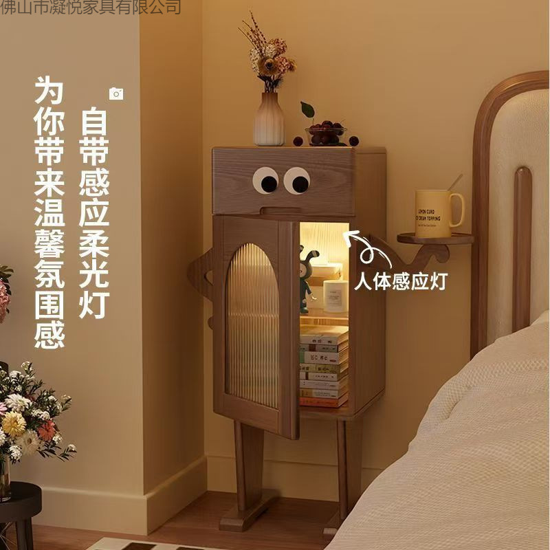 Robot Bedside Table Solid Wood with Light Sofa Side Cabinet Living Room Cabinet Bedroom Storage Cabinet Creative Children's Bedside Cabinet