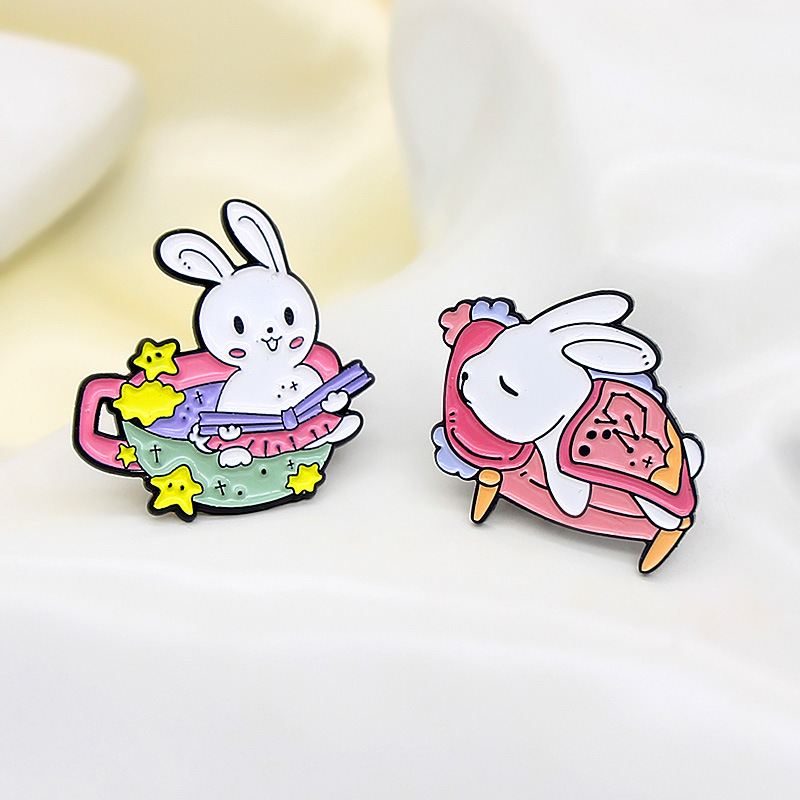 Daily Occasion Alloy Material Rabbit, Flower Pattern Cartoon Style Pin Rabbit Flower Alloy Enamel Unisex Brooches