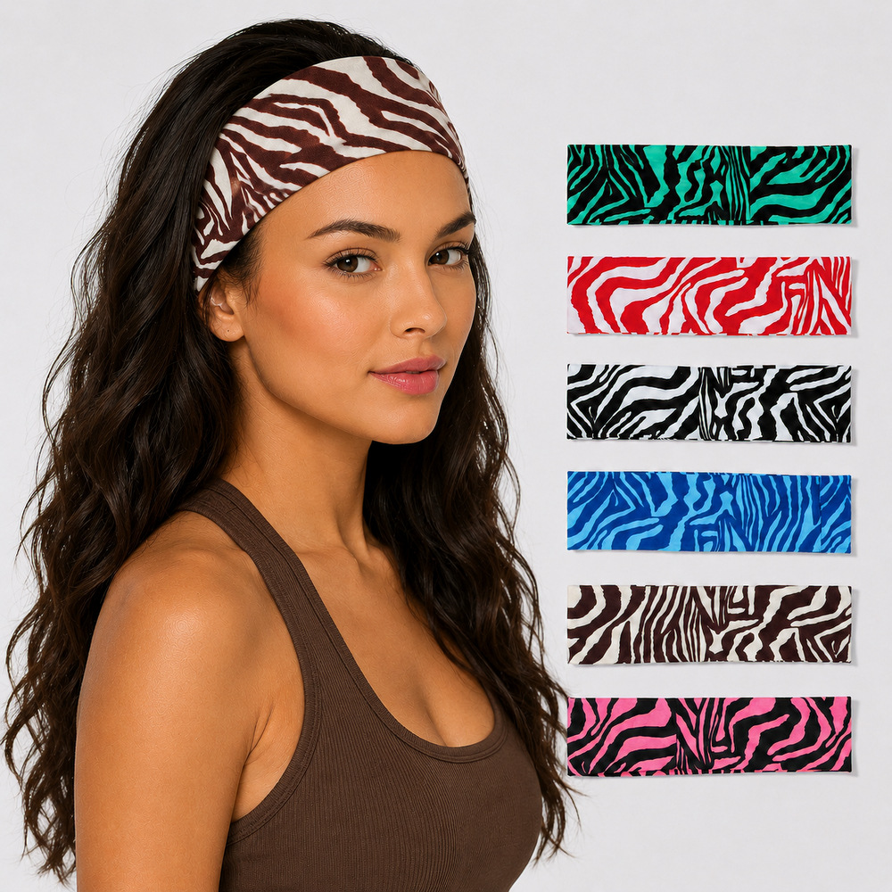 Retro Zebra Print High-Elastic Hairband for Women, Sports and Washing Use, Non-Slip Printed Headscarf, European and American Casual Versatile Hair Accessory