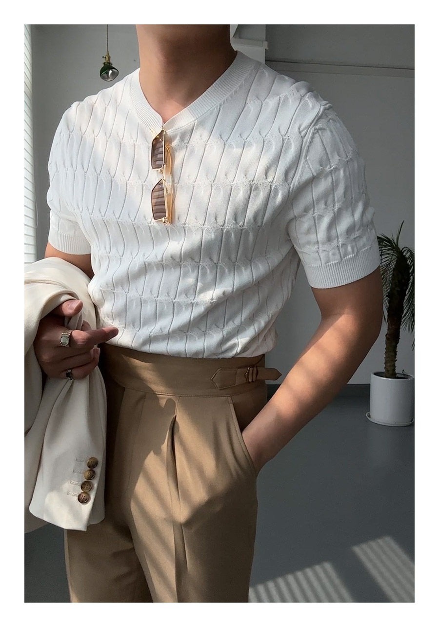Herren Slim Fit Strick Polohemd Einfarbiges Lässiges Sommeroberteil_voghion.com