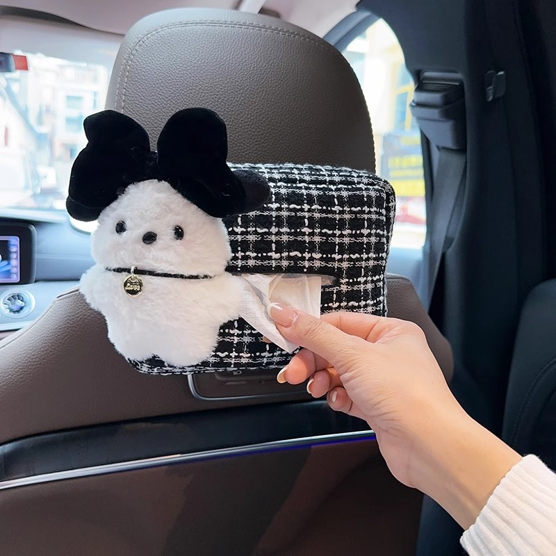 Muñeca de felpa de dibujos animados caja de pañuelos para coche colgante en el coche lindo Pacha dog decoración de coche bolsa de almacenamiento fragancia