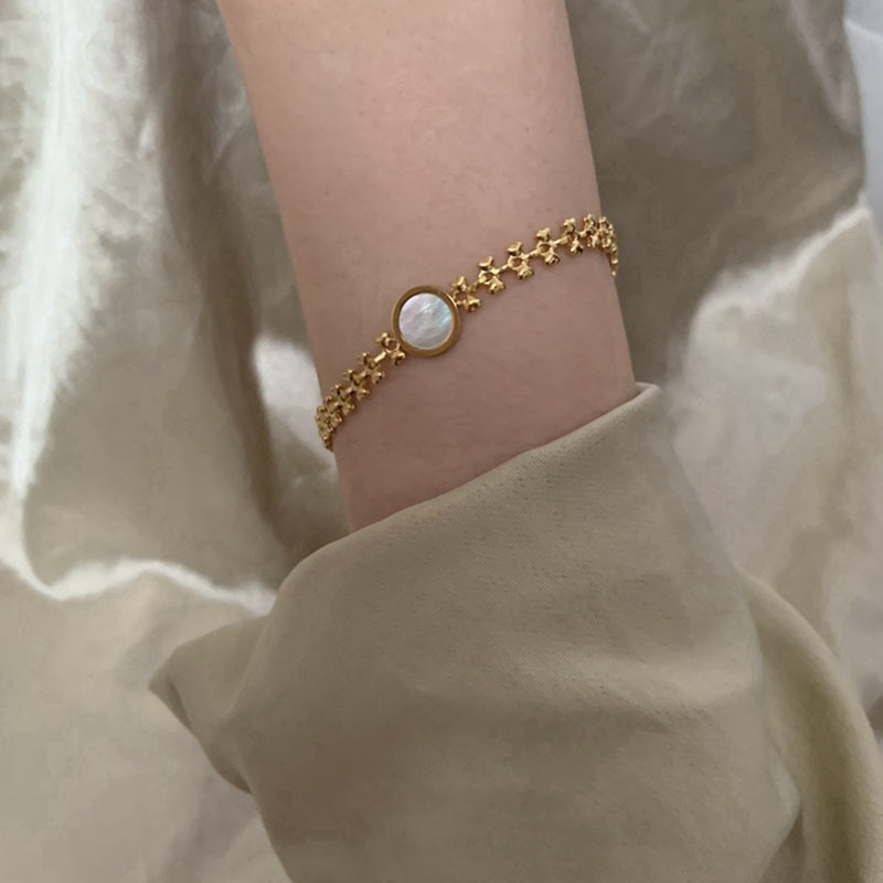 Fashion Round Titanium Steel Inlay Shell Bracelets