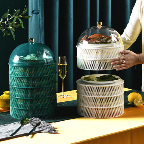 Overlapping hollow food cover table food dish cover leftover storage box plastic lid vegetable bowl breathable foldable fly-proof cover