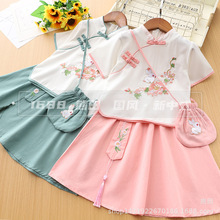 女童中国风唐装古风套装儿童汉服夏款短袖改良汉服套裙小女孩古装