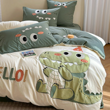 小恐龙卡通水洗棉四件套 A类儿童男孩床品三件套全棉纯棉床单被套