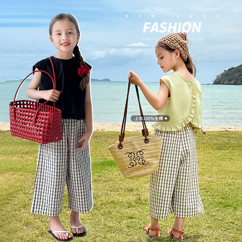 Tutu Little Elephant Girls' Outfit 2026 Spring New Korean Style Children's Top and Plaid Pants Summer Parent-Child Two-Piece Set