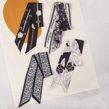 2025新中式黑色印花丝巾 商务通勤百搭长款围巾披肩 品牌专供面料