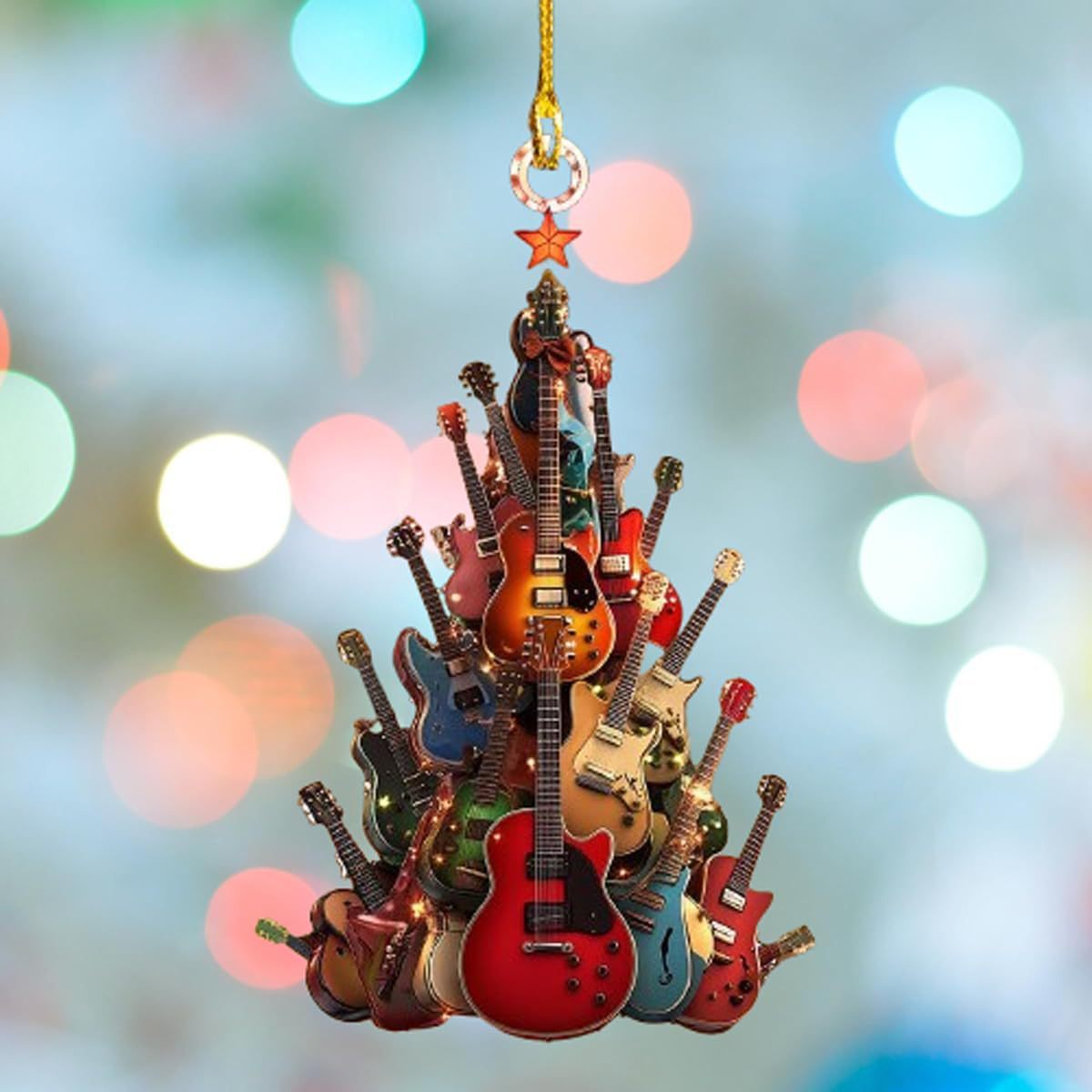Transfronterizos Amazon nueva guitarra acrílica colgante de árbol de Navidad decoración de Navidad colgante plano para automóviles image 2