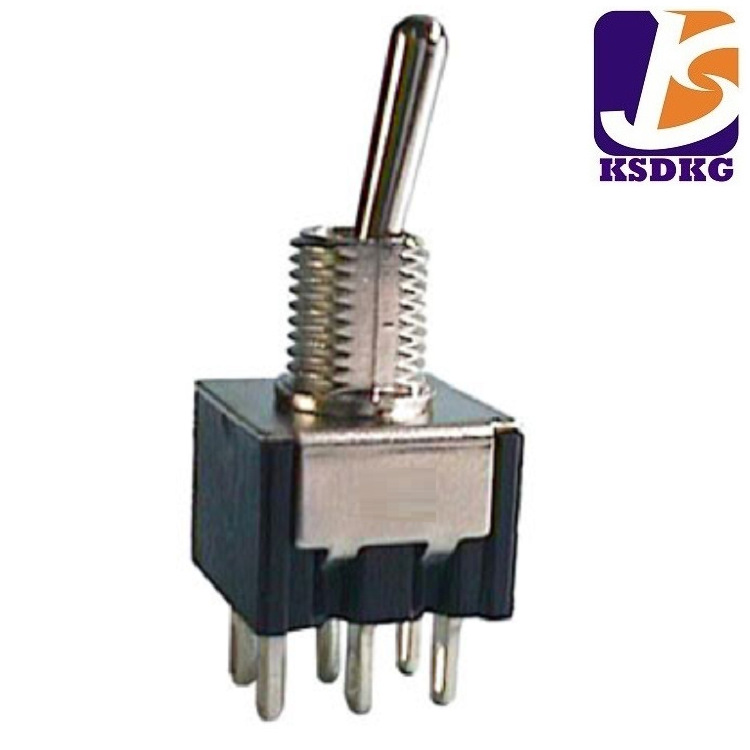 2档2P2T正拨摇杆开关 六脚摇臂开关 立式两档两位钮子开关