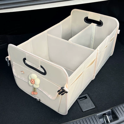 Capacity Storage Basket Multi-Function, Car storage bag/box - light-color-sunflower-upgraded-material-oxford-cloth-multifunctional-storage-box-beige