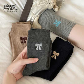 袜子女秋季棉袜透气百搭美拉德卡通可爱蝴蝶结中筒袜堆堆袜棉袜女