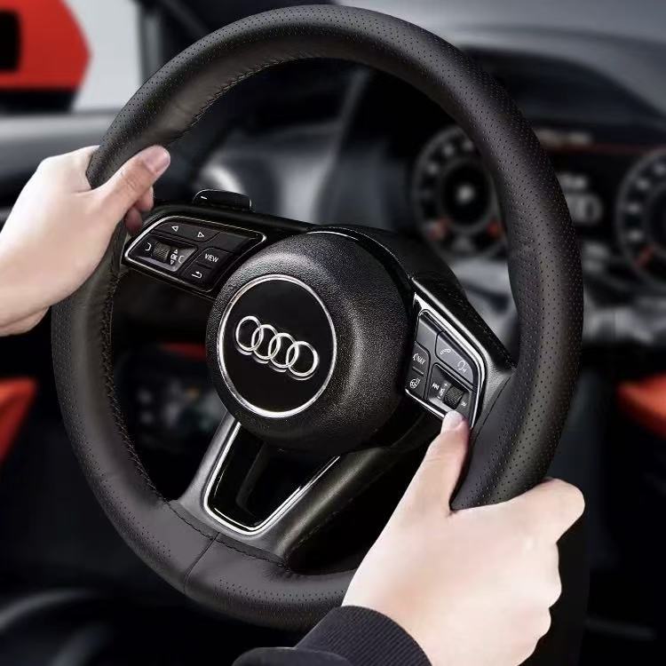 Hand-Stitched Steering Wheel Cover, Breathable, Non-Slip, Universal for All Seasons, Genuine Leather Car Steering Wheel Cover, Volkswagen Steering Wheel Cover, Car Aromatherapy