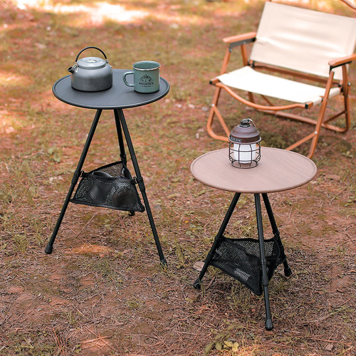 Outdoor aluminum alloy folding small round table portable liftable black table dining table camping ultra-light coffee table