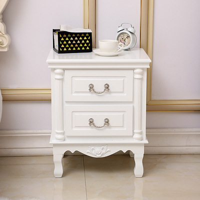 BB4C wholesale European style bedside table for bedroom simple modern multifunctional white gold painted solid wood carved French style